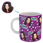 Load image into Gallery viewer, purple Super Daughter mug personalized with photo of face printed on it
