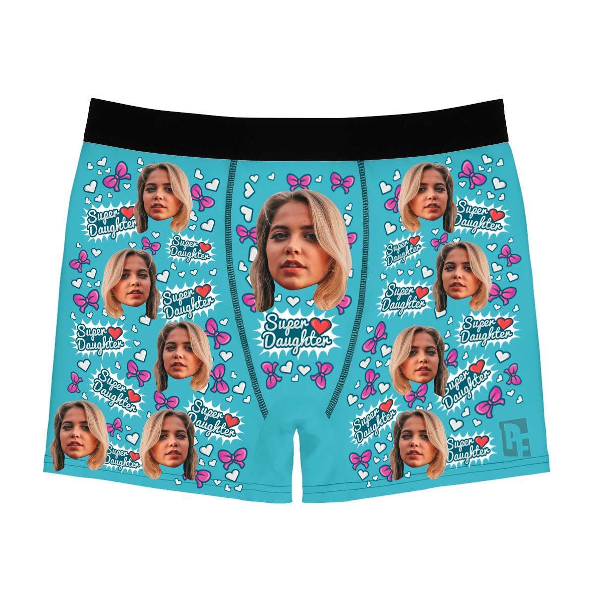 Blue Super daughter men's boxer briefs personalized with photo printed on them