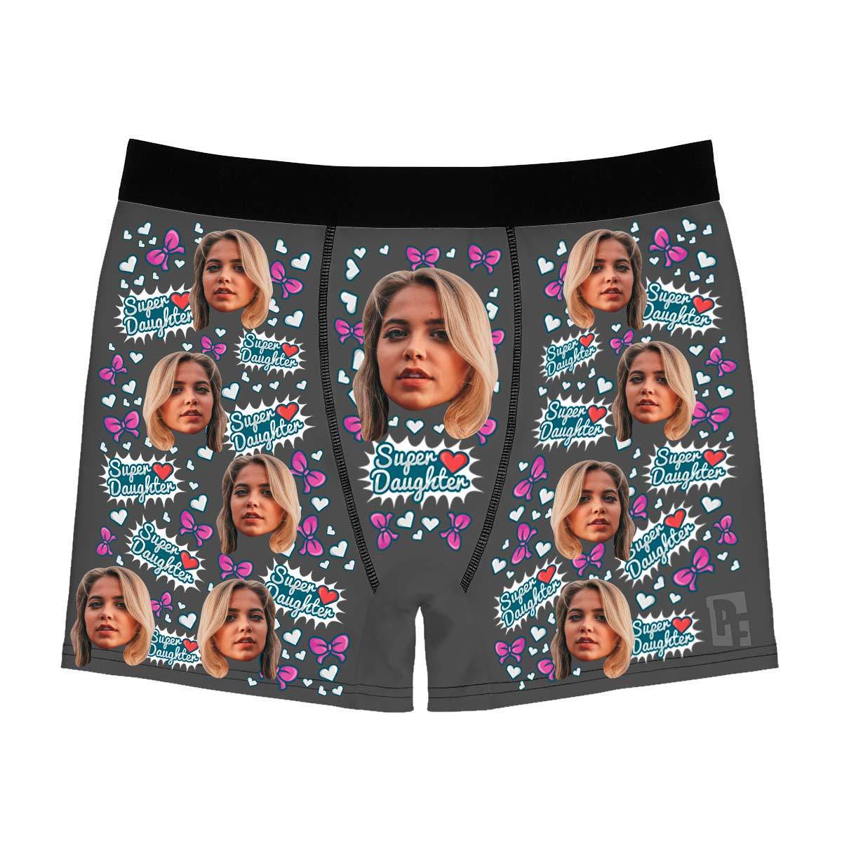 Dark Super daughter men's boxer briefs personalized with photo printed on them