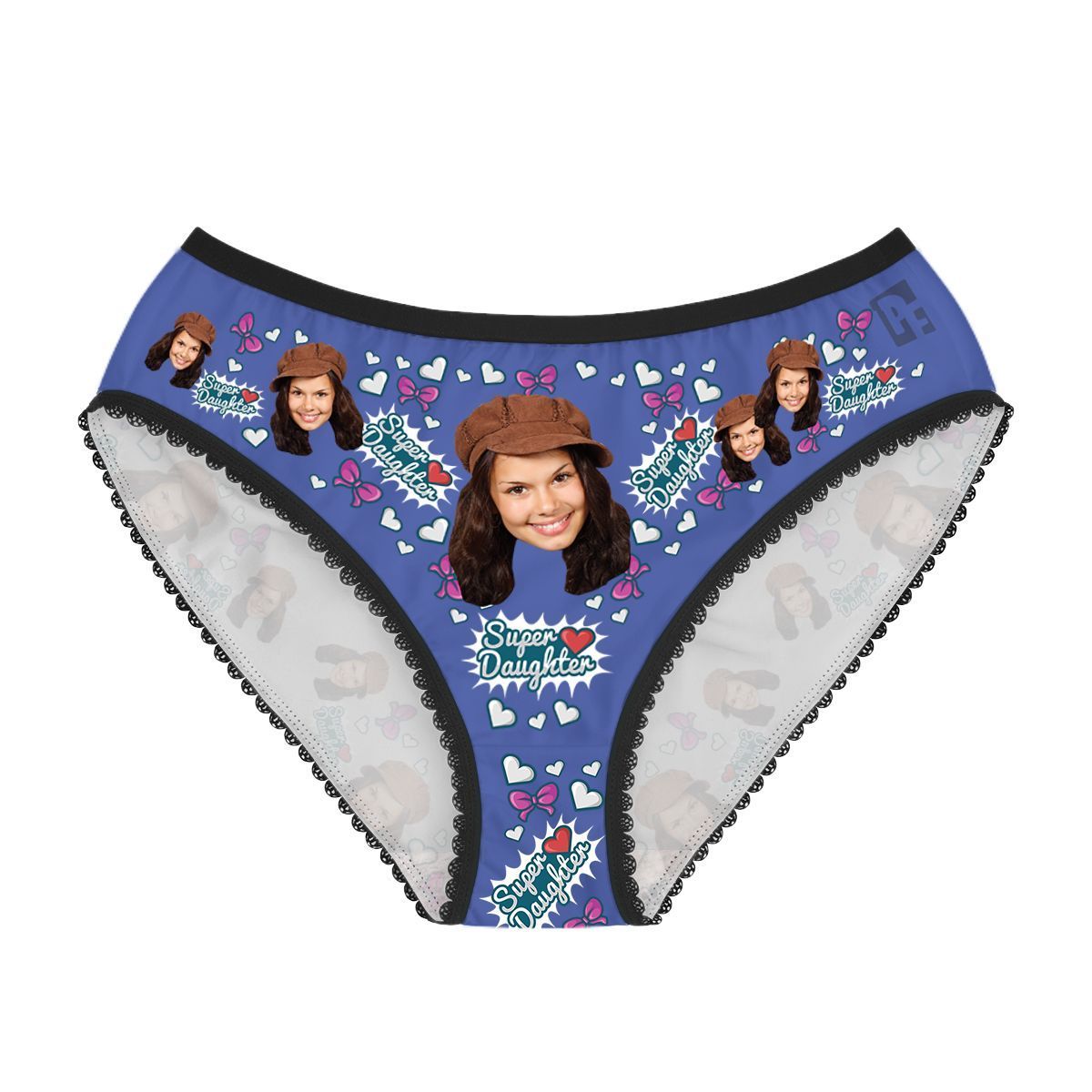 Darkblue Super daughter women's underwear briefs personalized with photo printed on them