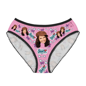 Pink Super daughter women's underwear briefs personalized with photo printed on them