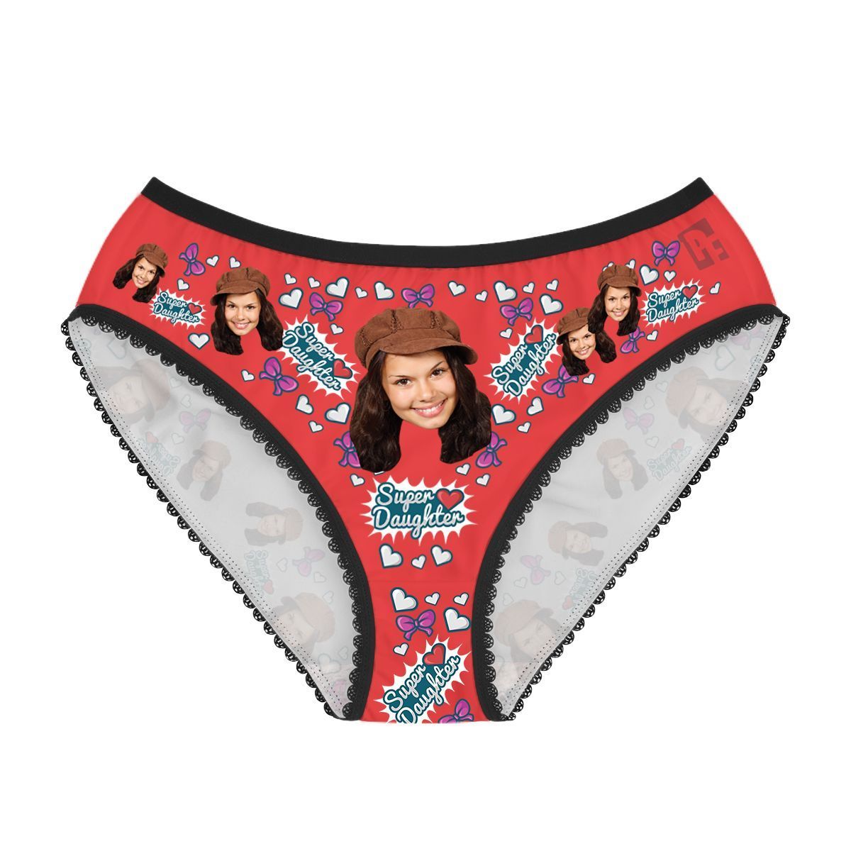 Red Super daughter women's underwear briefs personalized with photo printed on them