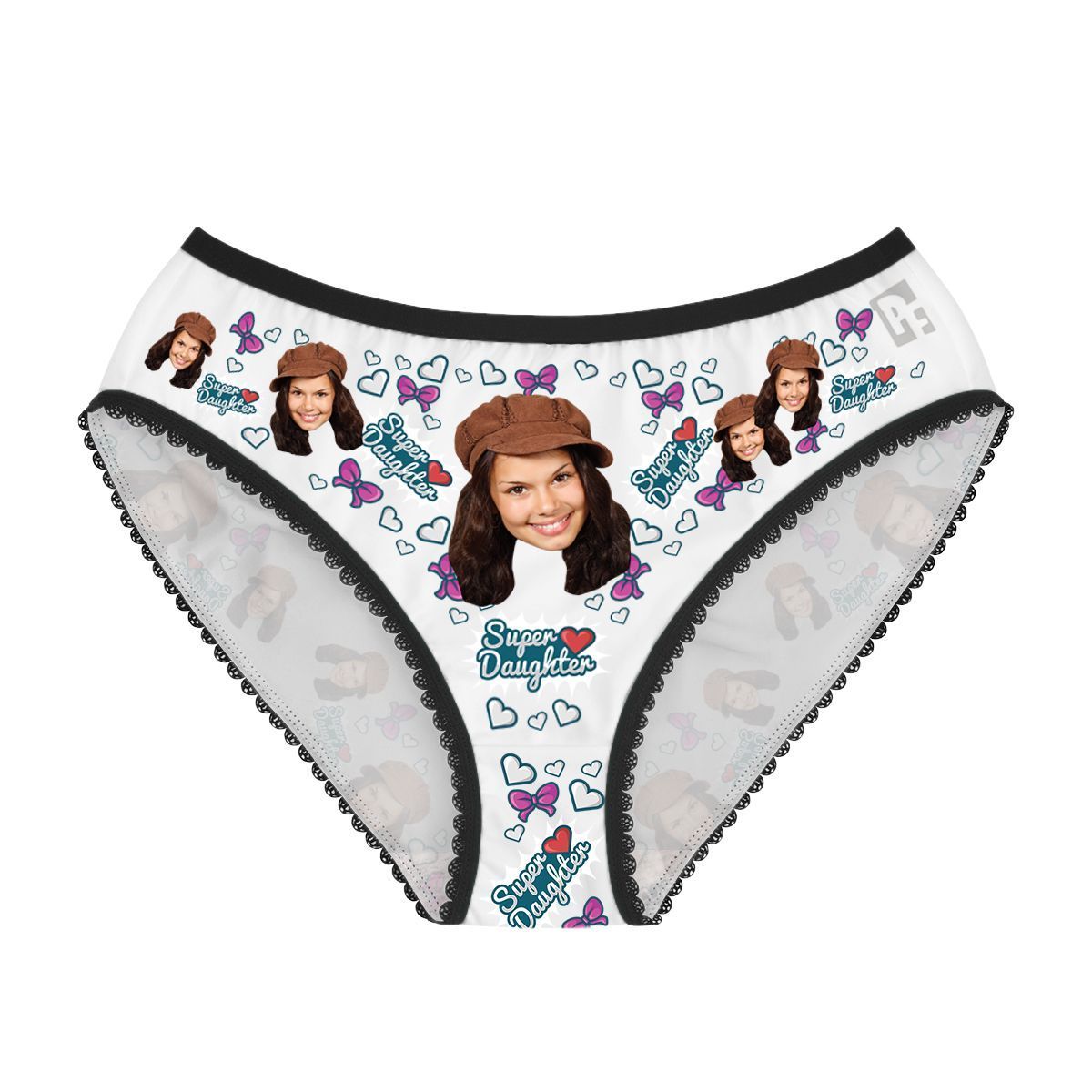 White Super daughter women's underwear briefs personalized with photo printed on them