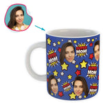 Load image into Gallery viewer, darkblue Super Mom mug personalized with photo of face printed on it
