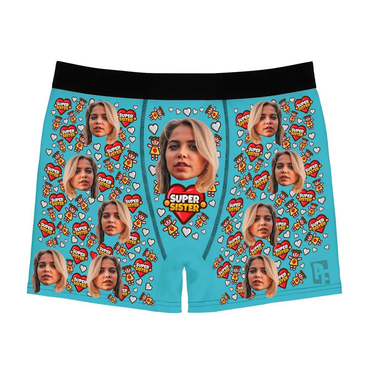 Mint Super Sister men's boxer briefs personalized with photo printed on them