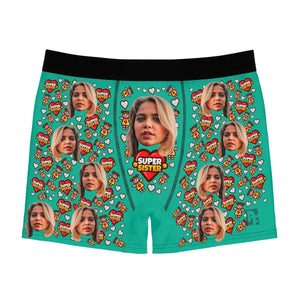 Mint Super Sister men's boxer briefs personalized with photo printed on them