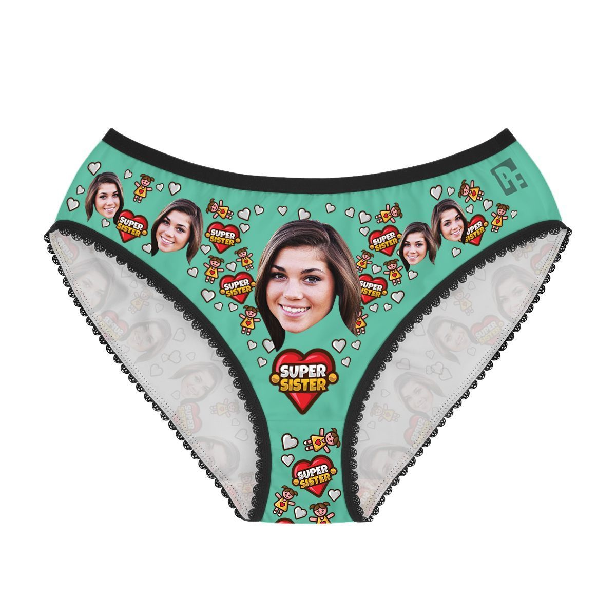 Mint Super Sister women's underwear briefs personalized with photo printed on them