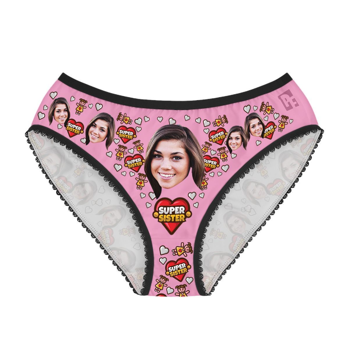 Red Super Sister women's underwear briefs personalized with photo printed on them