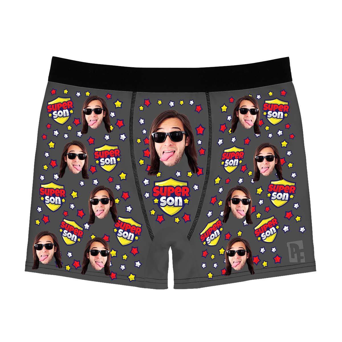 Dark Super son men's boxer briefs personalized with photo printed on them