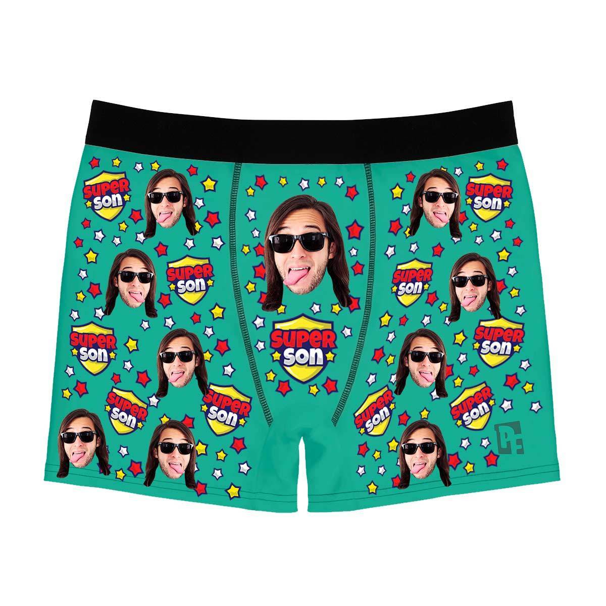 Mint Super son men's boxer briefs personalized with photo printed on them