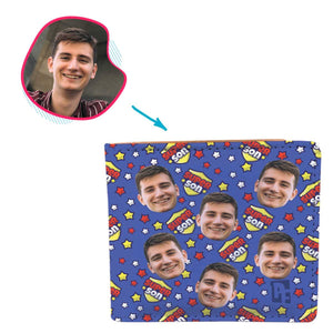 darkblue Super Son wallet personalized with photo of face printed on it