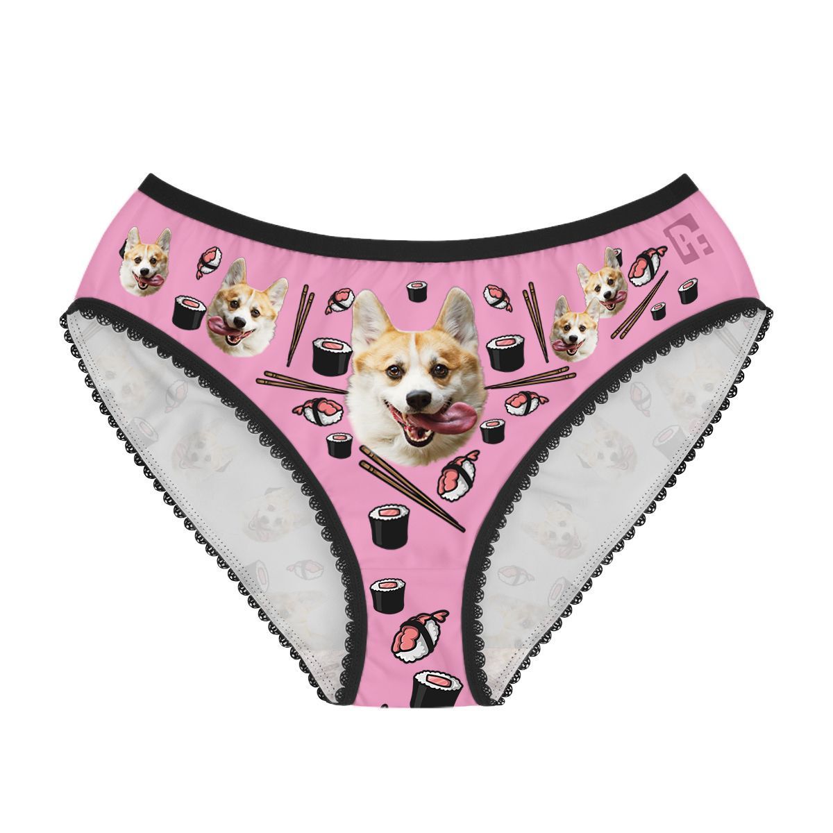 Pink Sushi women's underwear briefs personalized with photo printed on them