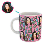 Load image into Gallery viewer, Pink Teacher personalized mug with photo of face printed on it
