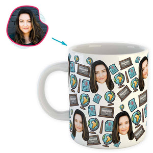 White Teacher personalized mug with photo of face printed on it