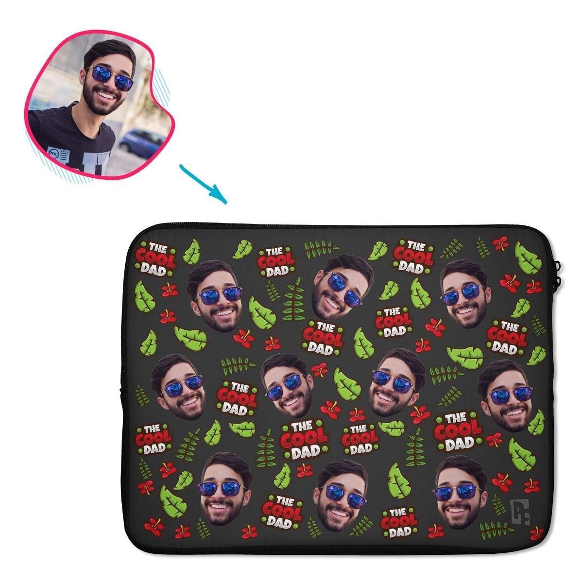 dark The Cool Dad laptop sleeve personalized with photo of face printed on them