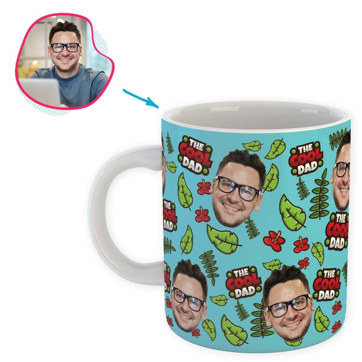 blue The Cool Dad mug personalized with photo of face printed on it