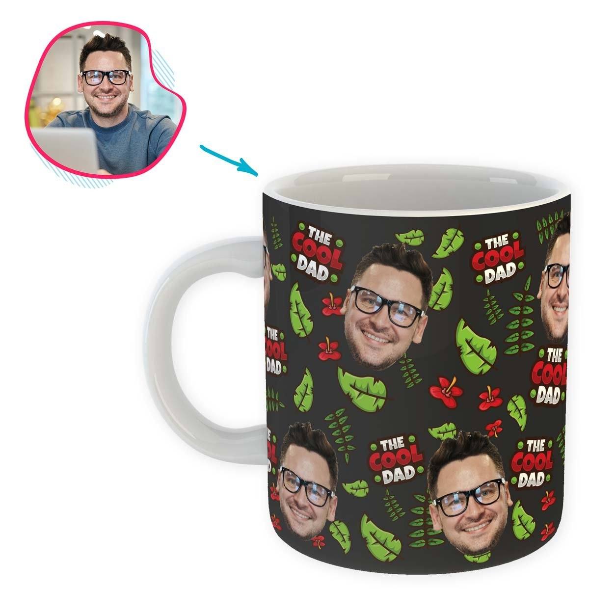 dark The Cool Dad mug personalized with photo of face printed on it