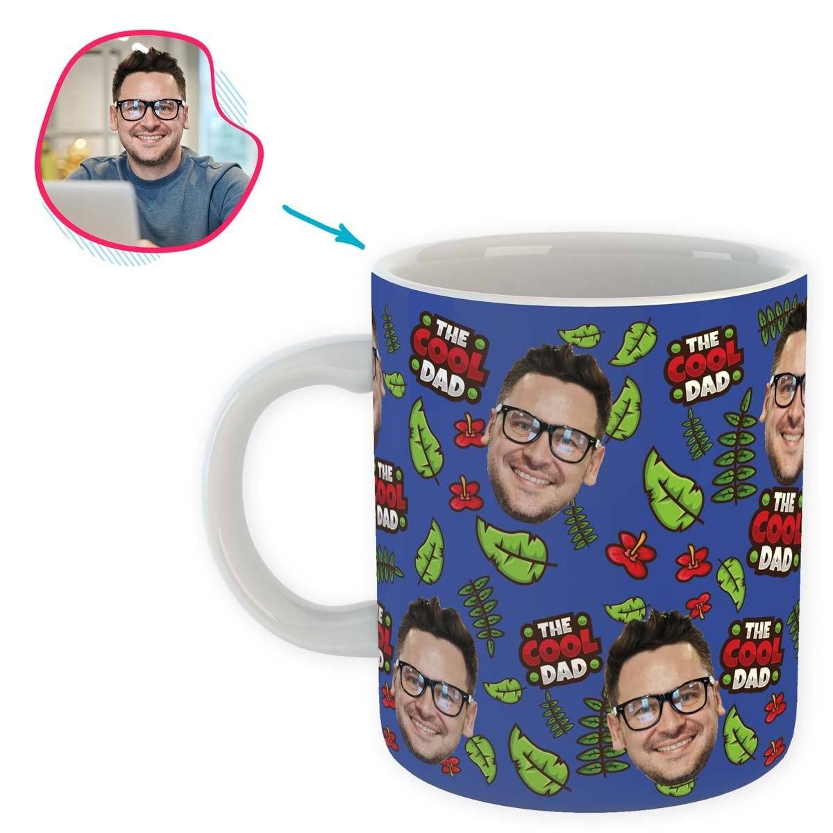 darkblue The Cool Dad mug personalized with photo of face printed on it