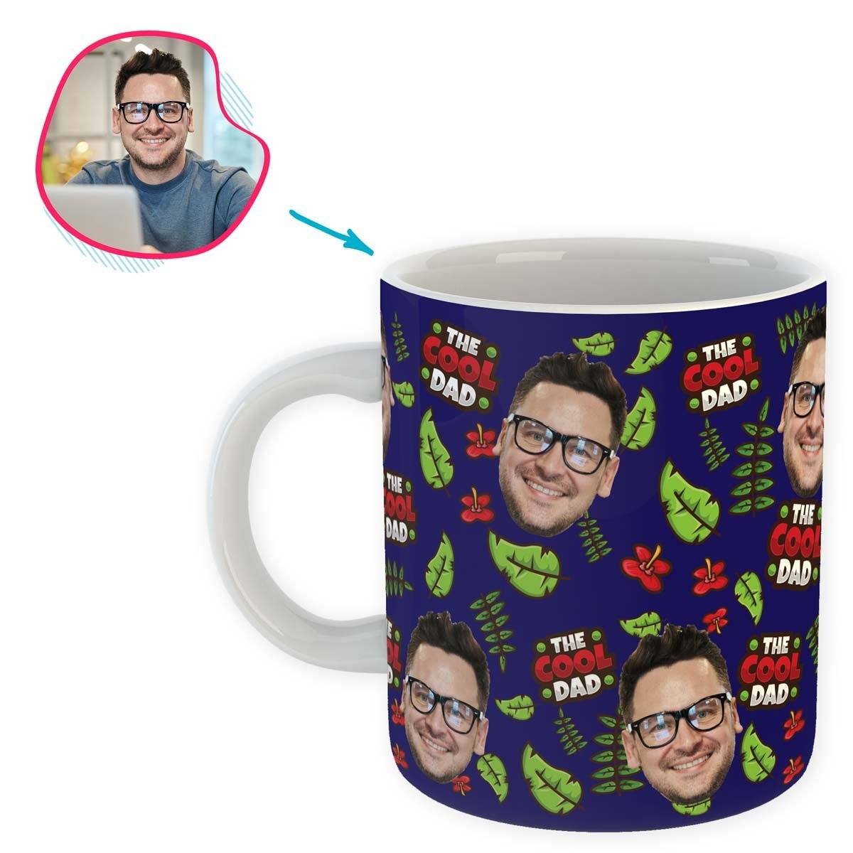 navy The Cool Dad mug personalized with photo of face printed on it