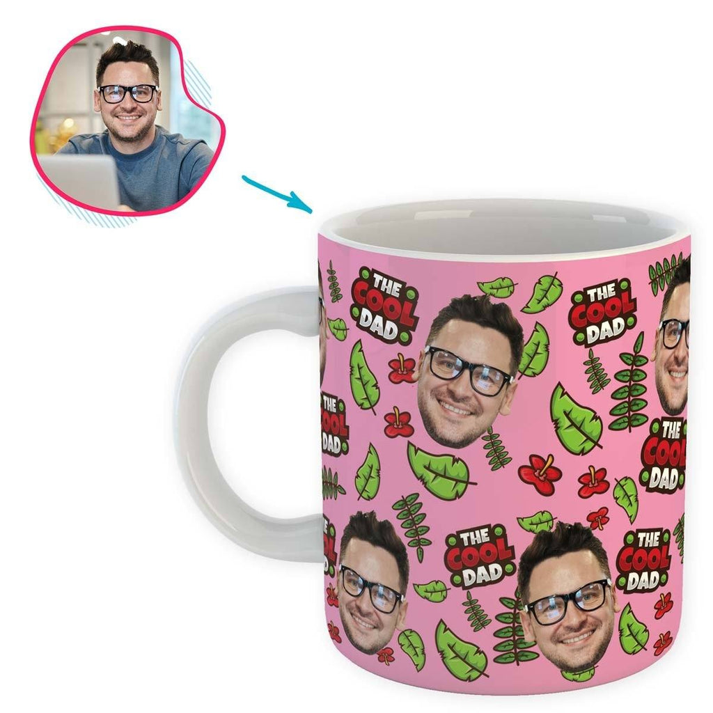 pink The Cool Dad mug personalized with photo of face printed on it