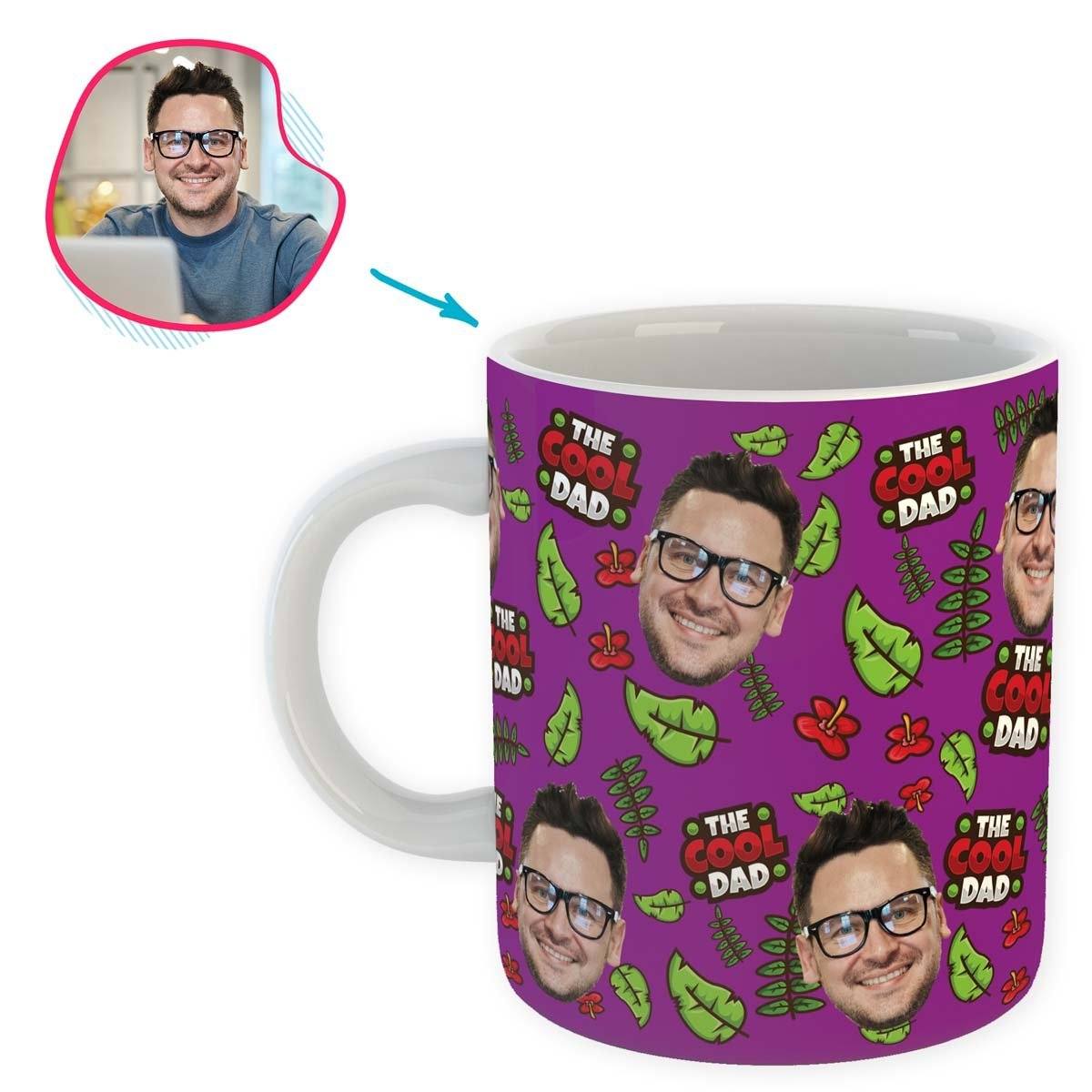 purple The Cool Dad mug personalized with photo of face printed on it