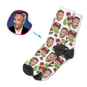 white The Cool Dad socks personalized with photo of face printed on them