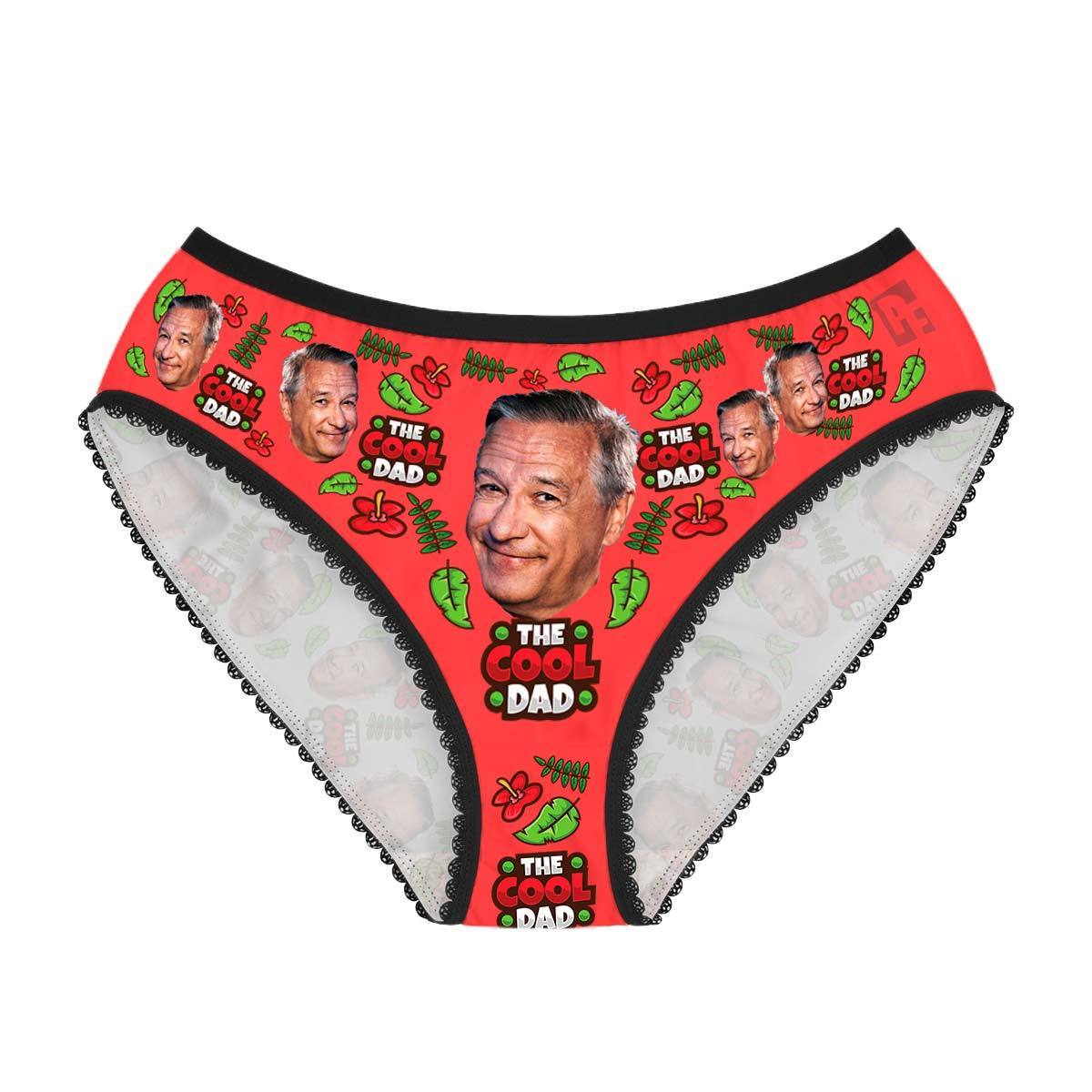 Red The cool dad women's underwear briefs personalized with photo printed on them