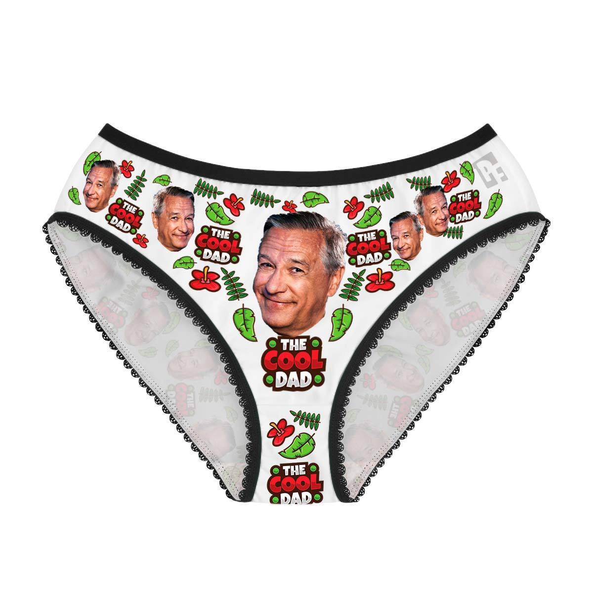 White The cool dad women's underwear briefs personalized with photo printed on them