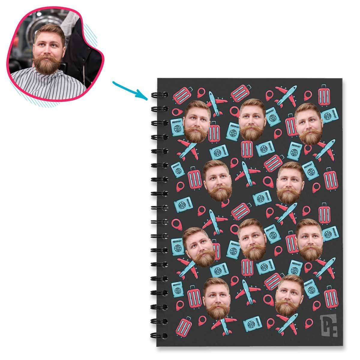 dark Traveler Notebook personalized with photo of face printed on them