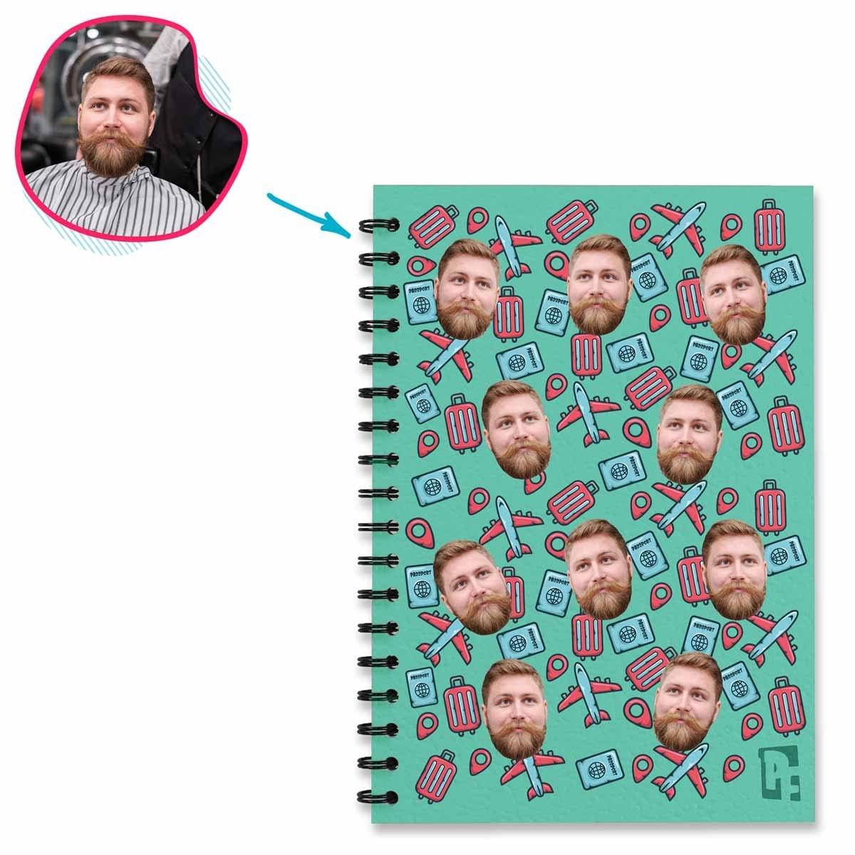 mint Traveler Notebook personalized with photo of face printed on them