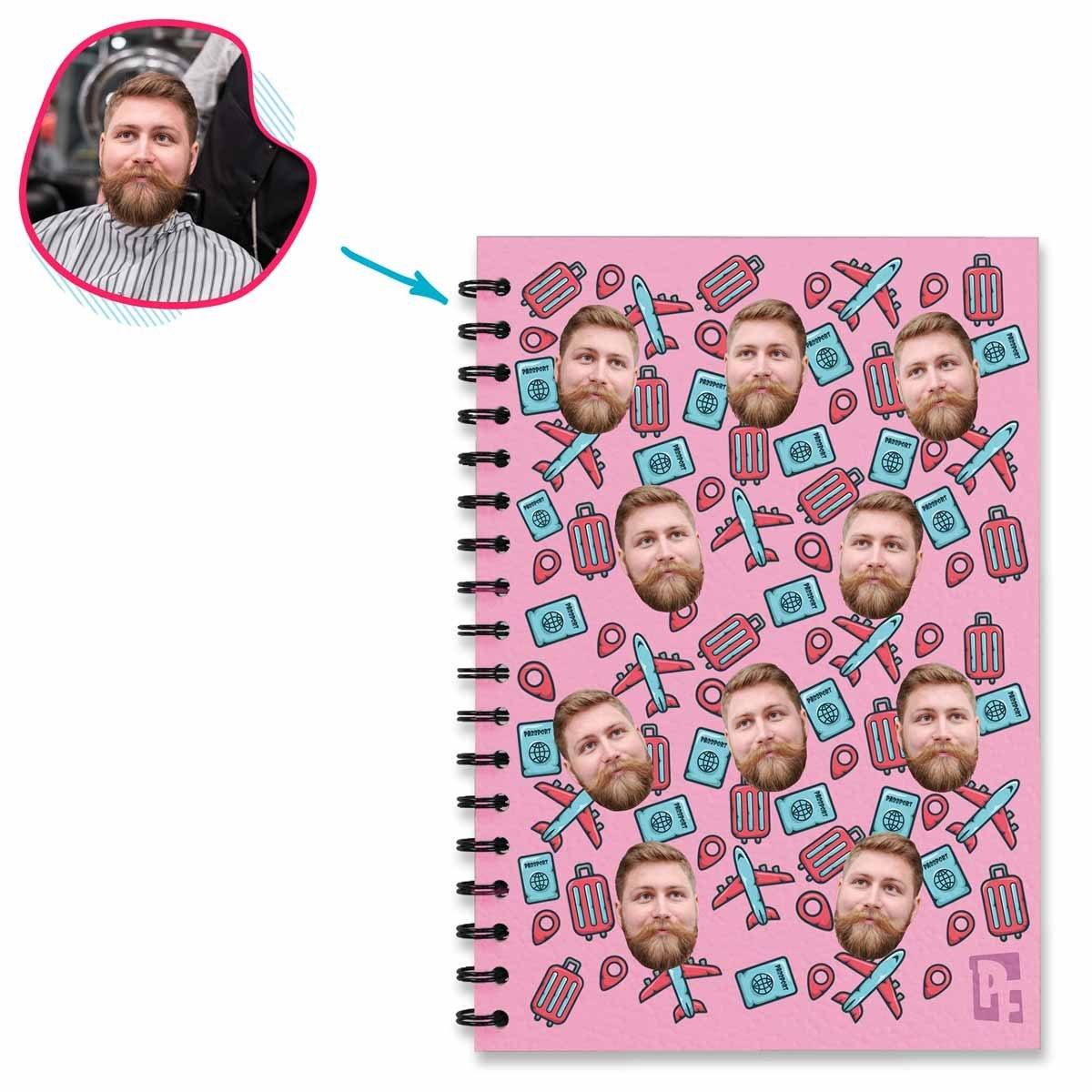 pink Traveler Notebook personalized with photo of face printed on them