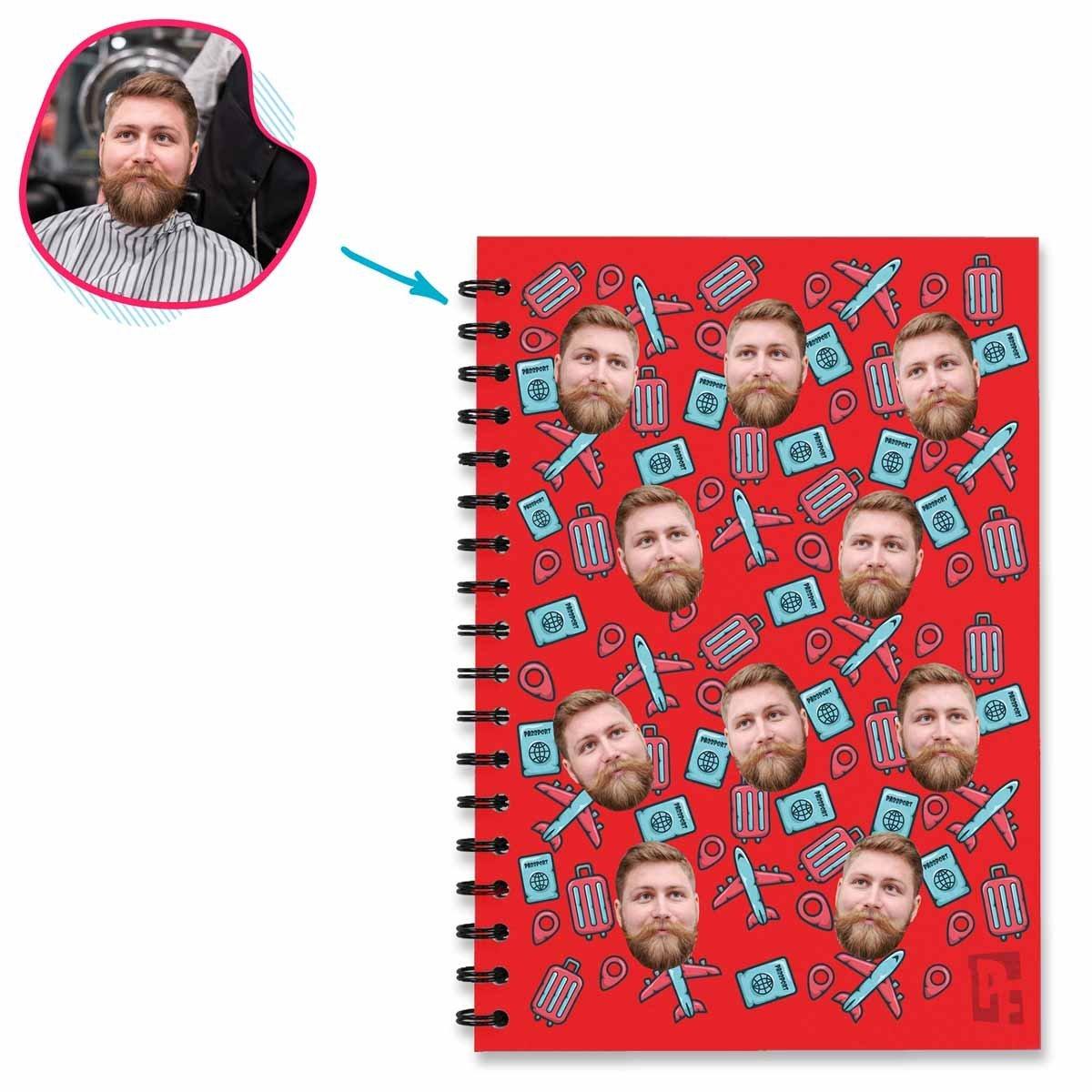 red Traveler Notebook personalized with photo of face printed on them