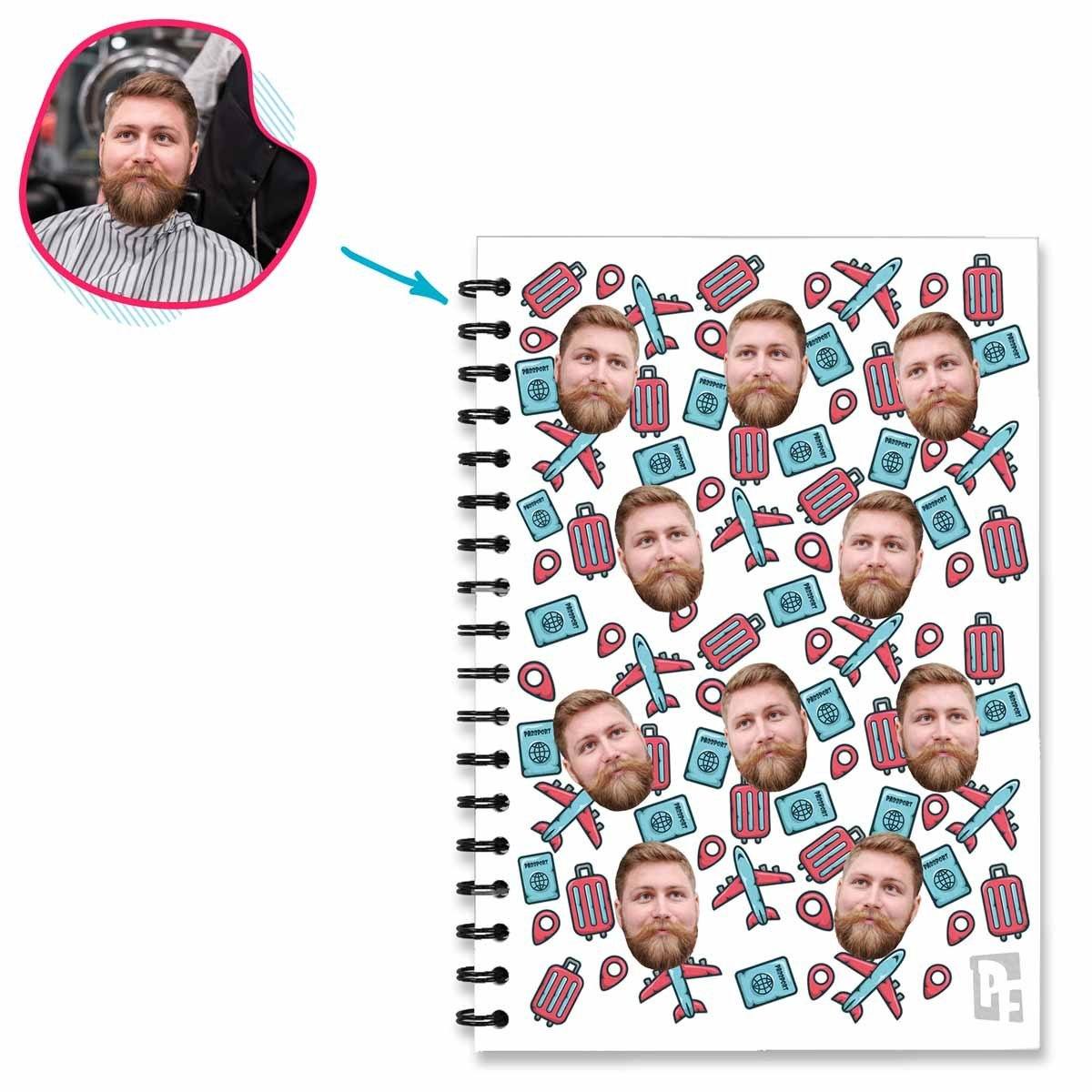 white Traveler Notebook personalized with photo of face printed on them
