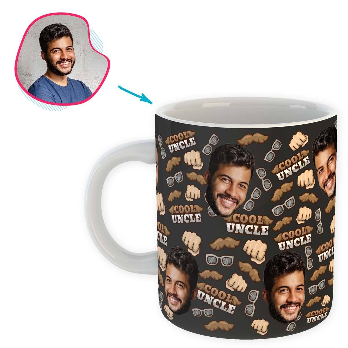 Dark Uncle personalized mug with photo of face printed on it