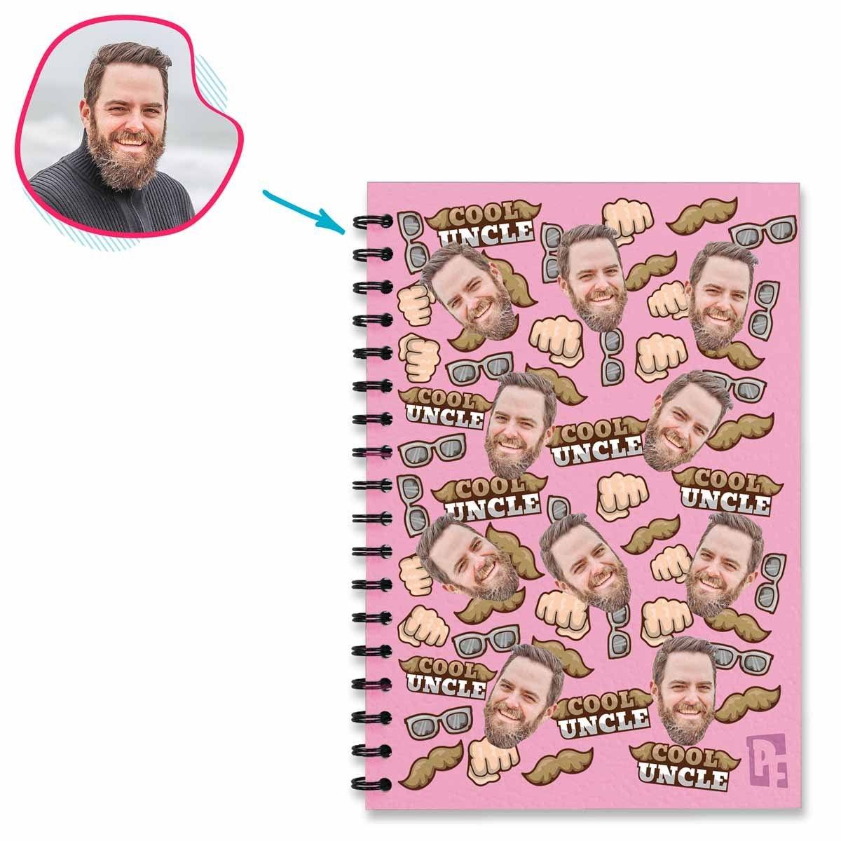 Pink Auntie personalized notebook with photo of face printed on them