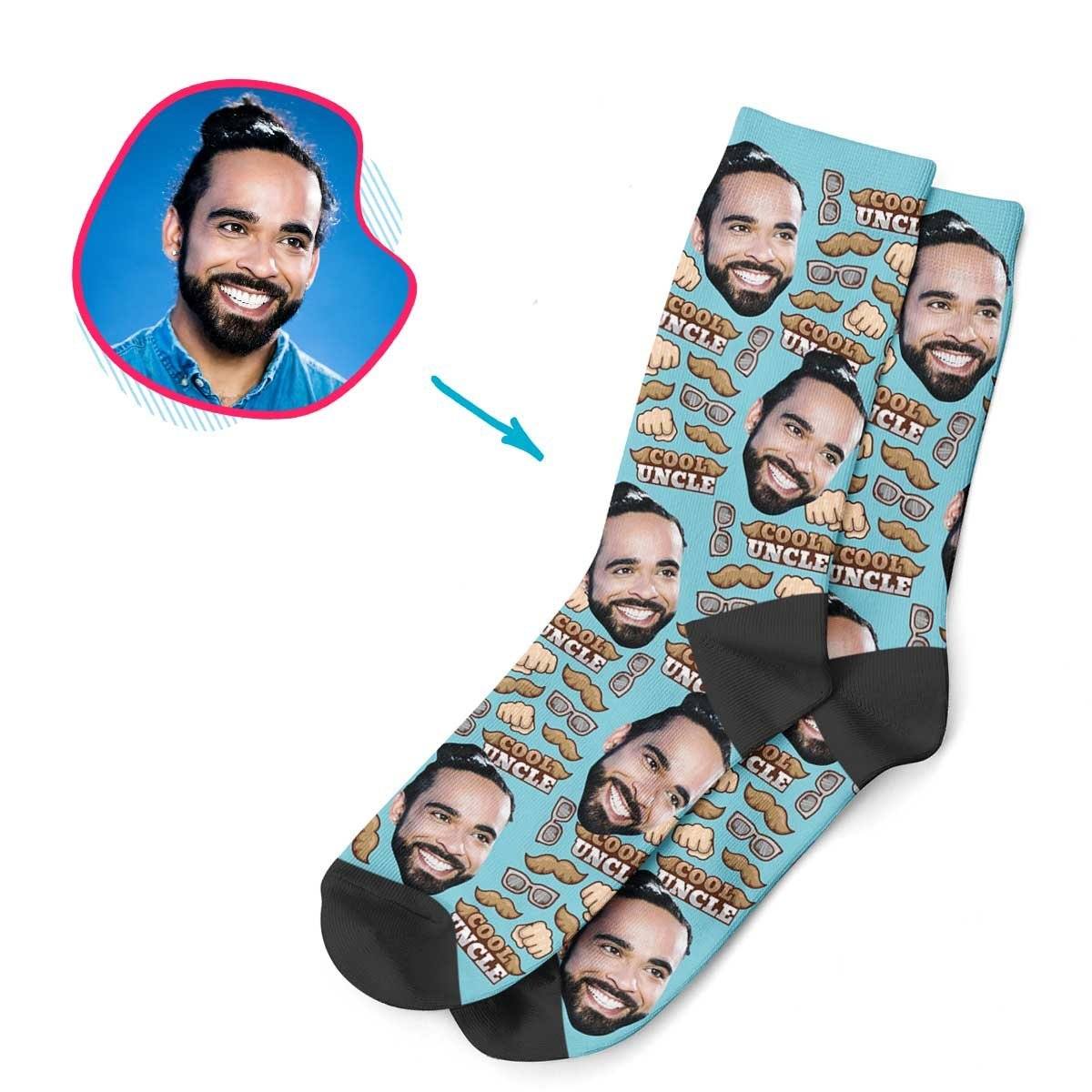 Blue Uncle personalized socks with photo of face printed on them