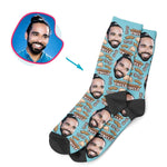 Load image into Gallery viewer, Blue Uncle personalized socks with photo of face printed on them
