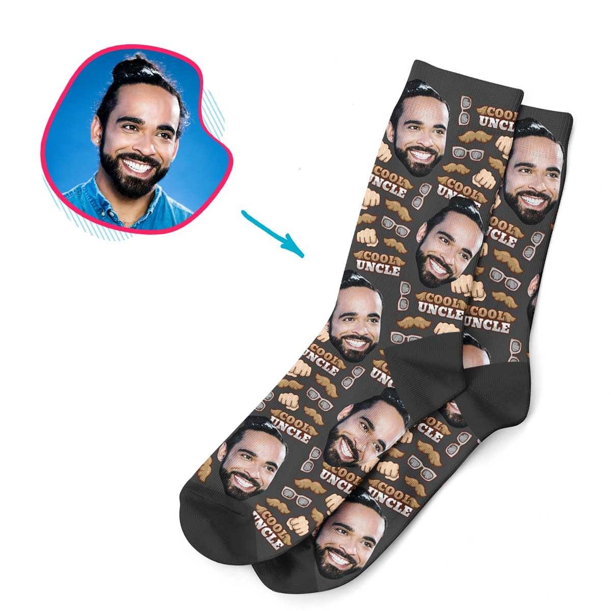 Dark Uncle personalized socks with photo of face printed on them