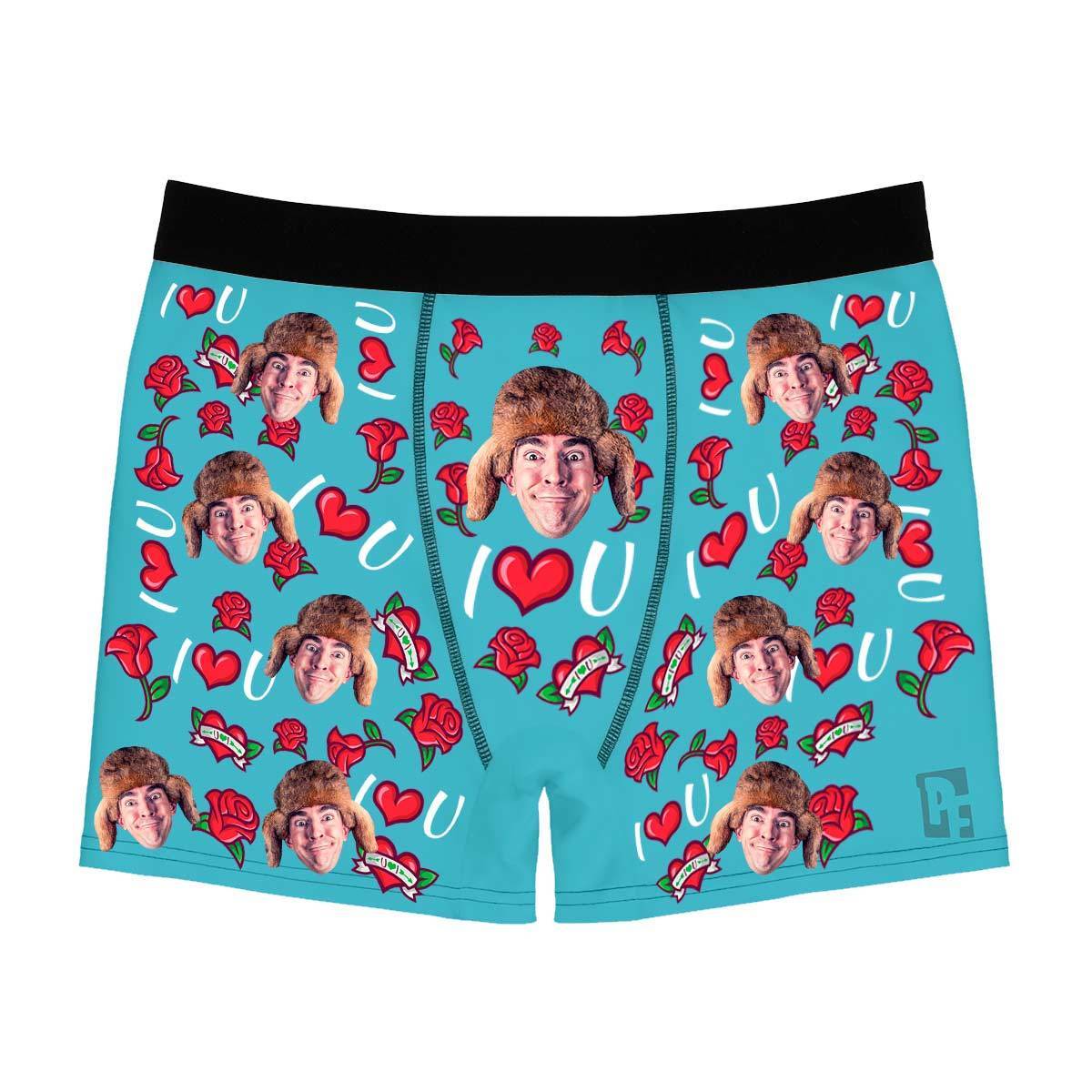 Blue Valentines men's boxer briefs personalized with photo printed on them
