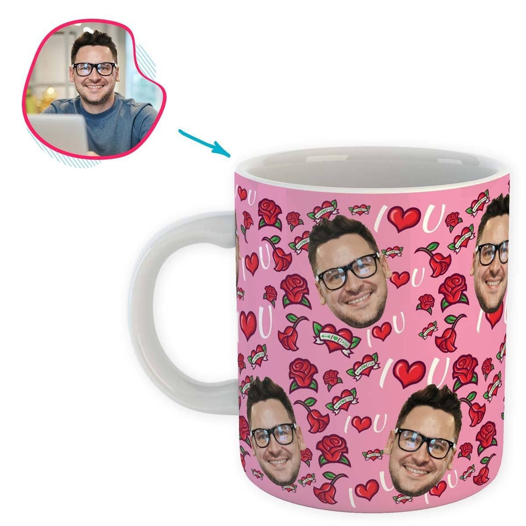 pink Valentines mug personalized with photo of face printed on it