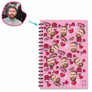pink Valentines Notebook personalized with photo of face printed on them