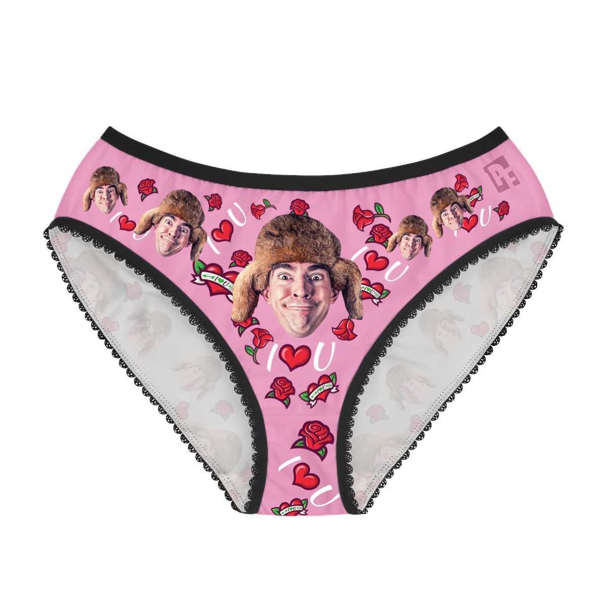 Pink Valentines women's underwear briefs personalized with photo printed on them