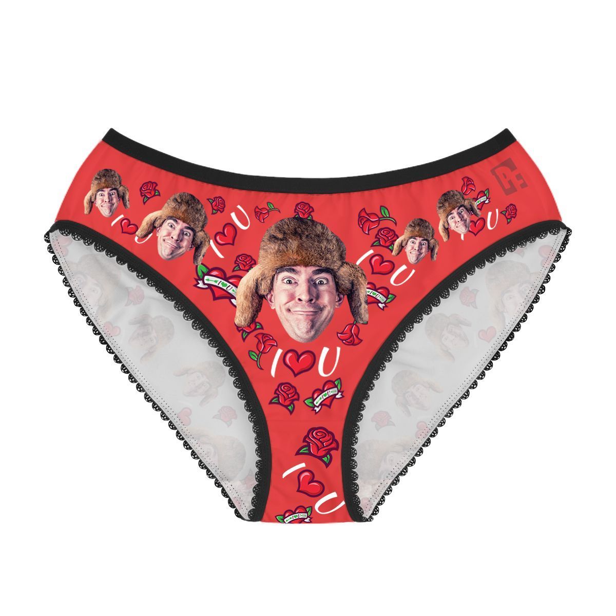 Red Valentines women's underwear briefs personalized with photo printed on them