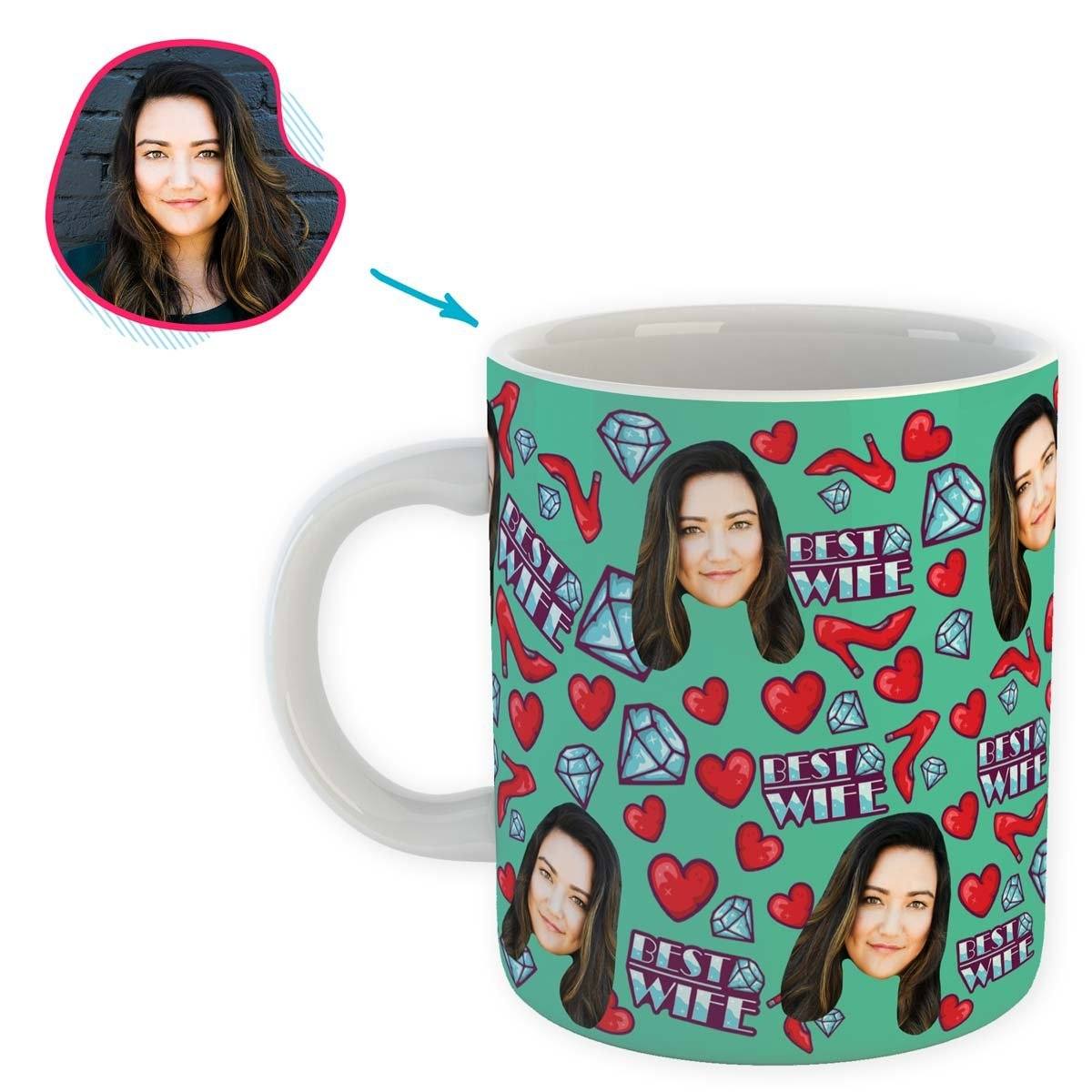 Mint Wife personalized mug with photo of face printed on it