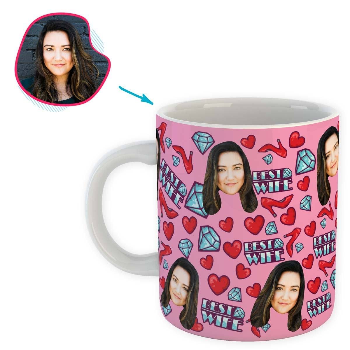 Pink Wife personalized mug with photo of face printed on it