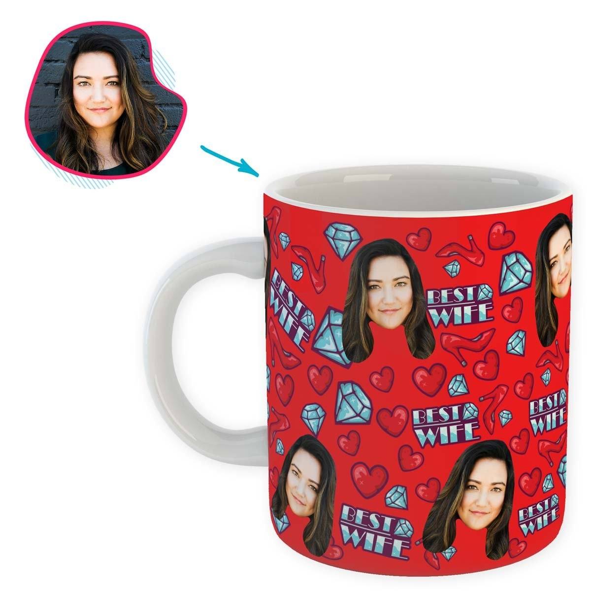 Red Wife personalized mug with photo of face printed on it