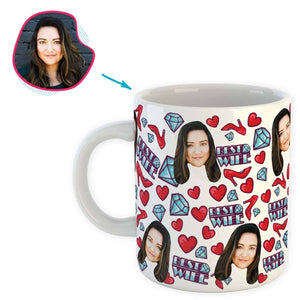 White Wife personalized mug with photo of face printed on it