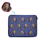 Load image into Gallery viewer, darkblue Wine laptop sleeve personalized with photo of face printed on them
