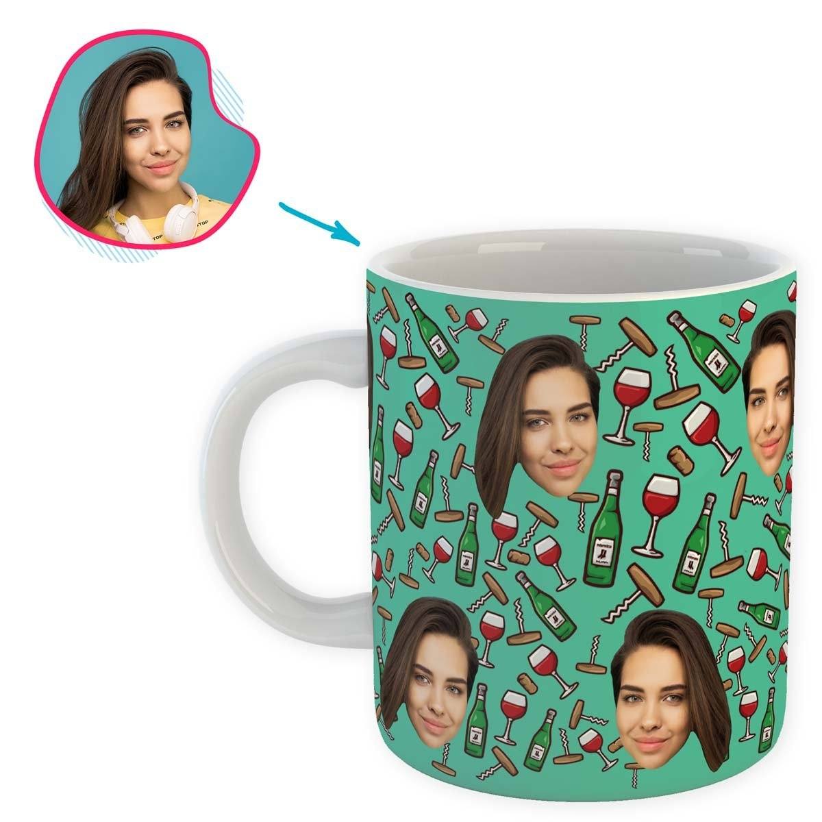 mint Wine mug personalized with photo of face printed on it