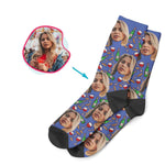 Load image into Gallery viewer, darkblue Wine socks personalized with photo of face printed on them
